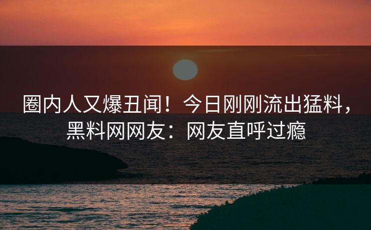 圈内人又爆丑闻！今日刚刚流出猛料，黑料网网友：网友直呼过瘾