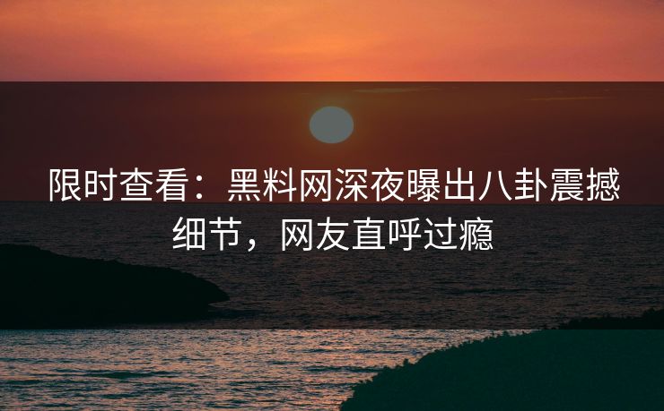 限时查看：黑料网深夜曝出八卦震撼细节，网友直呼过瘾
