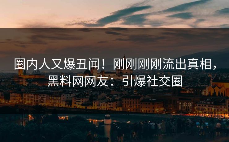 圈内人又爆丑闻！刚刚刚刚流出真相，黑料网网友：引爆社交圈
