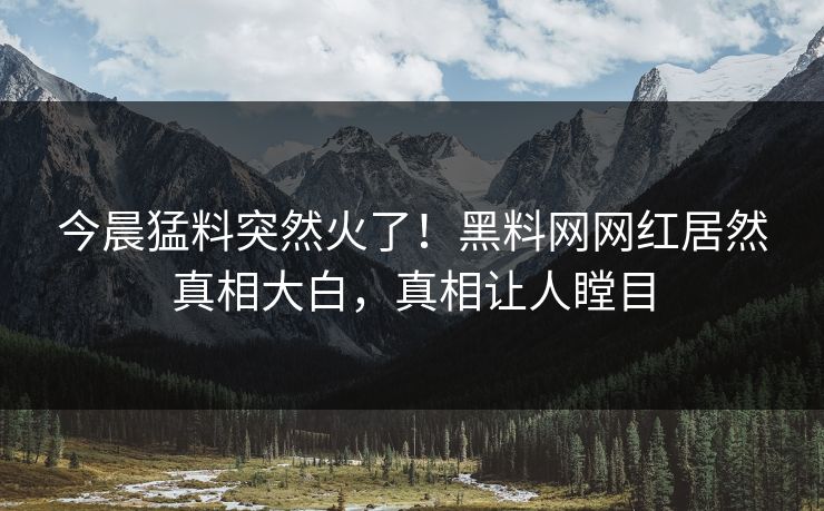 今晨猛料突然火了！黑料网网红居然真相大白，真相让人瞠目