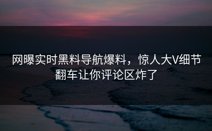 网曝实时黑料导航爆料，惊人大V细节翻车让你评论区炸了