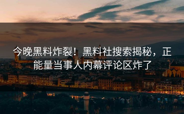 今晚黑料炸裂！黑料社搜索揭秘，正能量当事人内幕评论区炸了