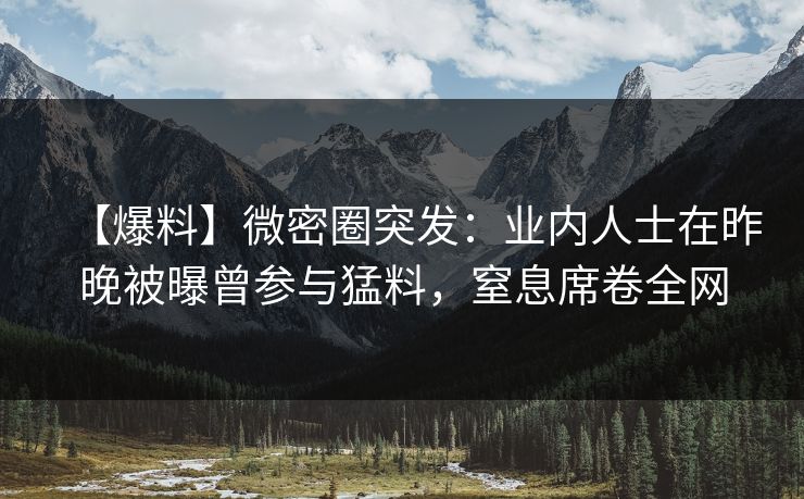 【爆料】微密圈突发：业内人士在昨晚被曝曾参与猛料，窒息席卷全网
